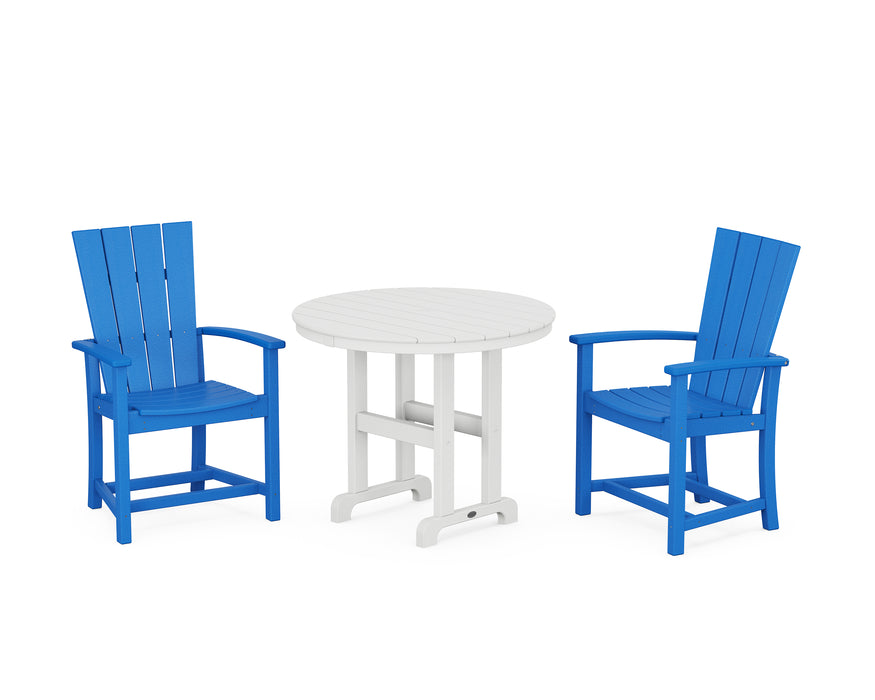 POLYWOOD Quattro 3-Piece Round Farmhouse Dining Set in Pacific Blue
