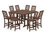 Martha Stewart by POLYWOOD Chinoiserie 9-Piece Square Farmhouse Side Chair Bar Set with Trestle Legs in Mahogany