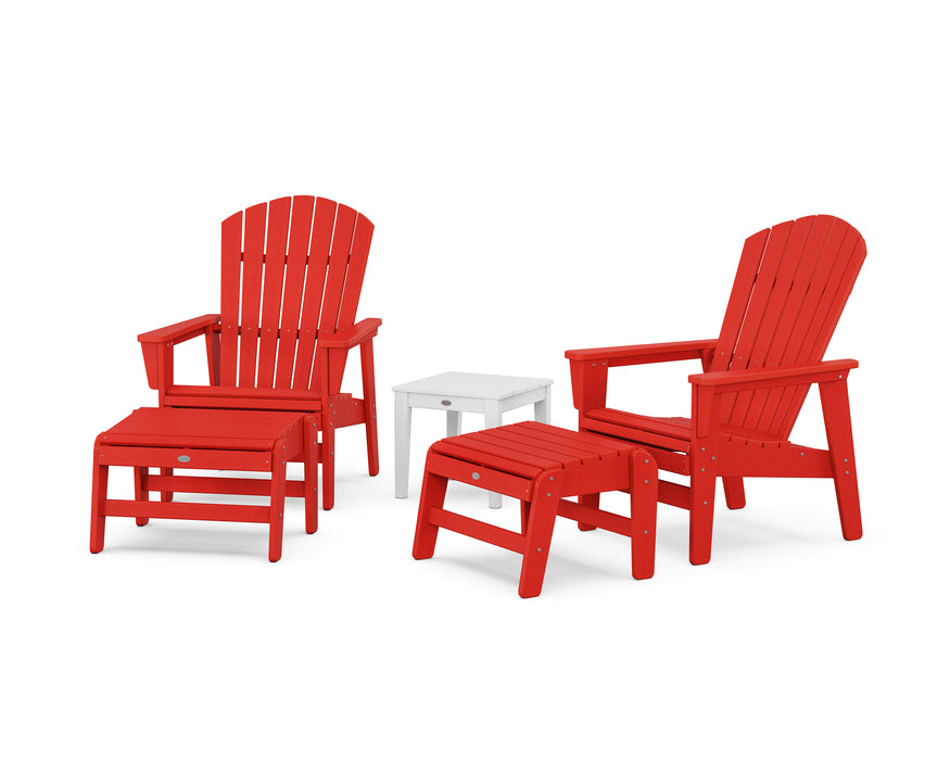 POLYWOOD® 5-Piece Nautical Grand Upright Adirondack Set with Ottomans and Side Table in Sunset Red / White