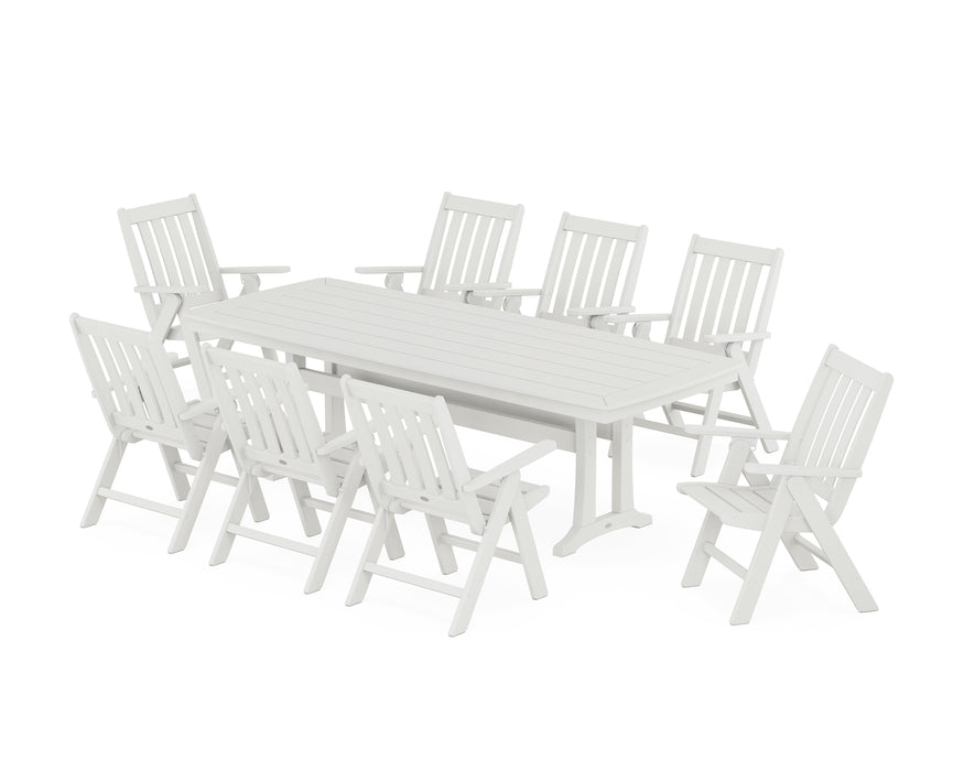POLYWOOD Vineyard Folding 9-Piece Dining Set with Trestle Legs in Vintage White