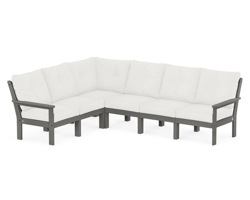 POLYWOOD Vineyard 6-Piece Sectional in Slate Grey with Natural Linen fabric