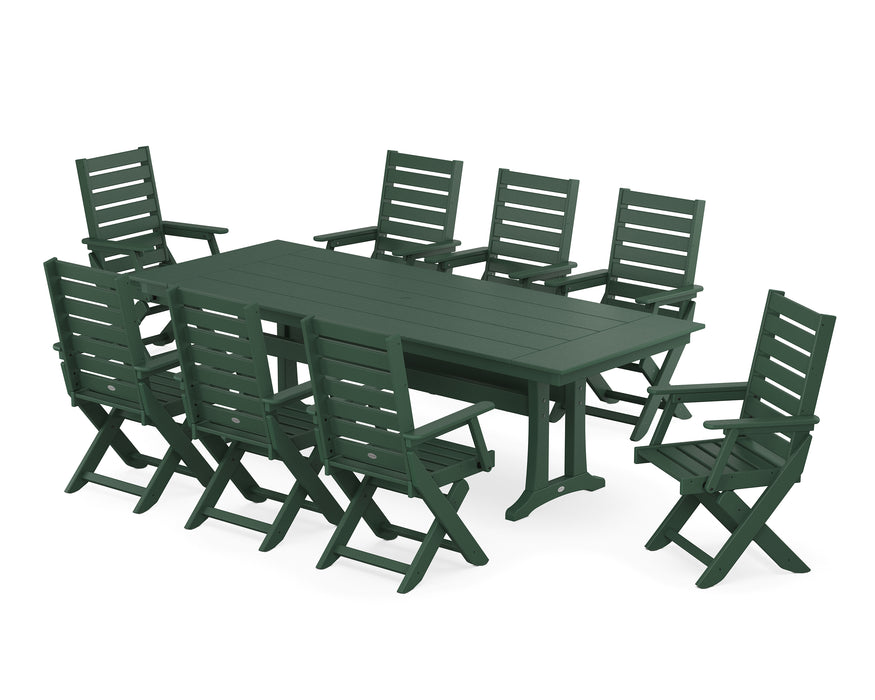 POLYWOOD Captain 9-Piece Farmhouse Dining Set with Trestle Legs in Green