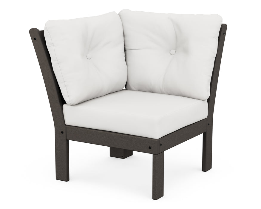 POLYWOOD Vineyard Modular Corner Chair in Vintage Coffee with Natural Linen fabric