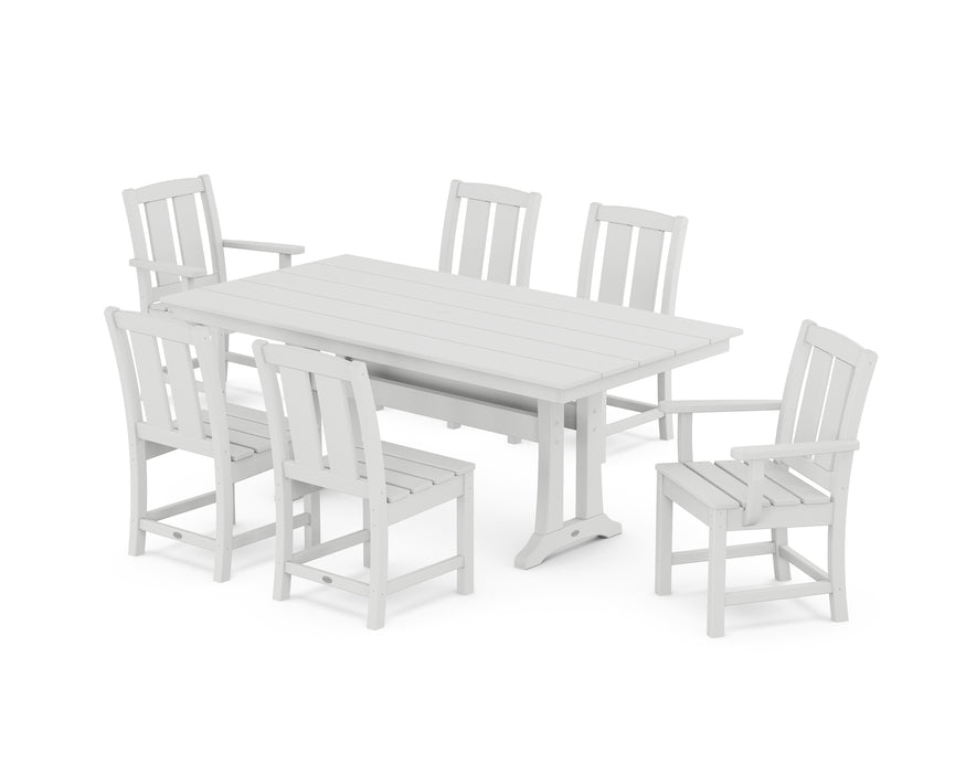 POLYWOOD® Mission 7-Piece Farmhouse Dining Set with Trestle Legs in White