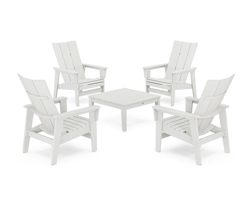 POLYWOOD® 5-Piece Modern Grand Upright Adirondack Chair Conversation Group in Vintage White