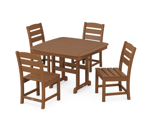 POLYWOOD Lakeside Side Chair 5-Piece Dining Set with Trestle Legs in Teak