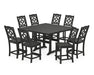 Martha Stewart by POLYWOOD Chinoiserie 9-Piece Square Farmhouse Side Chair Counter Set with Trestle Legs in Black