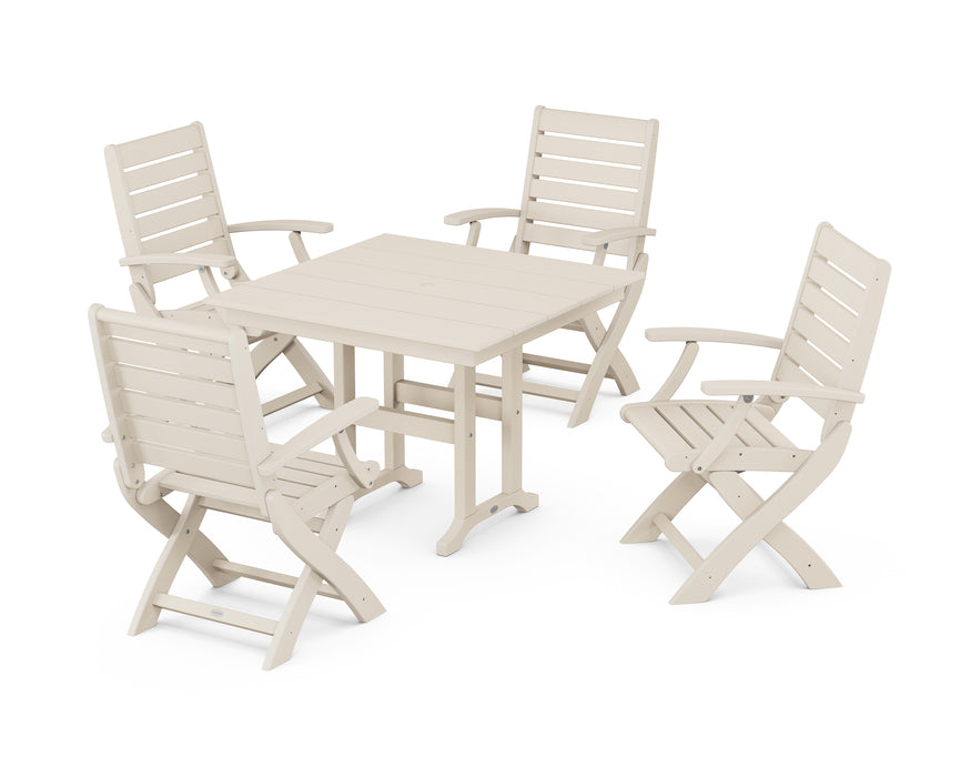POLYWOOD Signature Folding Chair 5-Piece Farmhouse Dining Set in Sand