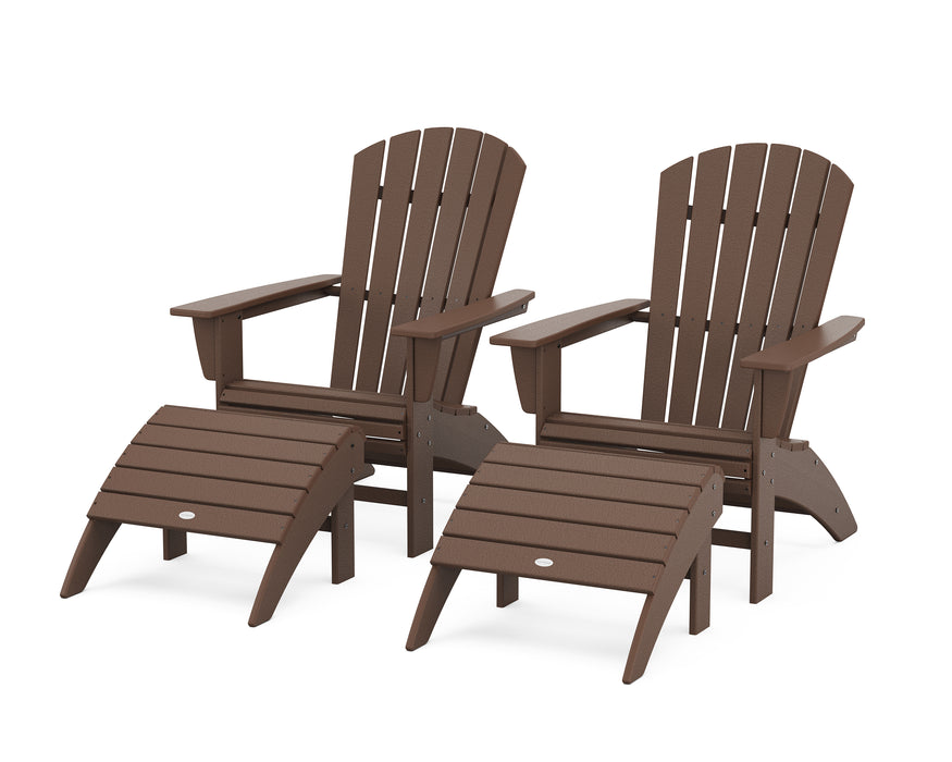 POLYWOOD Nautical Curveback Adirondack Chair 4-Piece Set with Ottomans in Mahogany