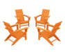 POLYWOOD 4-Piece Modern Adirondack Chair Conversation Set in Tangerine