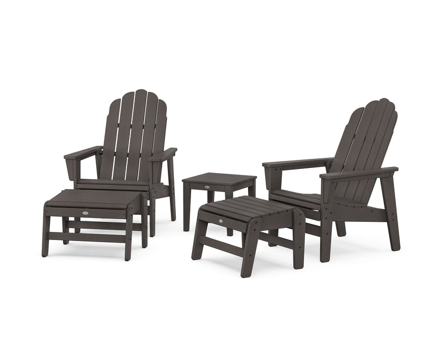 POLYWOOD® 5-Piece Vineyard Grand Upright Adirondack Set with Ottomans and Side Table in Vintage Coffee