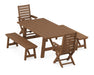 POLYWOOD Captain 5-Piece Rustic Farmhouse Dining Set With Benches in Teak