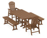 POLYWOOD South Beach 5-Piece Farmhouse Dining Set with Benches in Teak