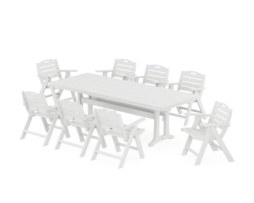 POLYWOOD Nautical Lowback 9-Piece Farmhouse Dining Set with Trestle Legs in White
