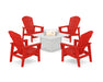 POLYWOOD® 5-Piece Nautical Grand Upright Adirondack Conversation Set with Fire Pit Table in Sunset Red / White