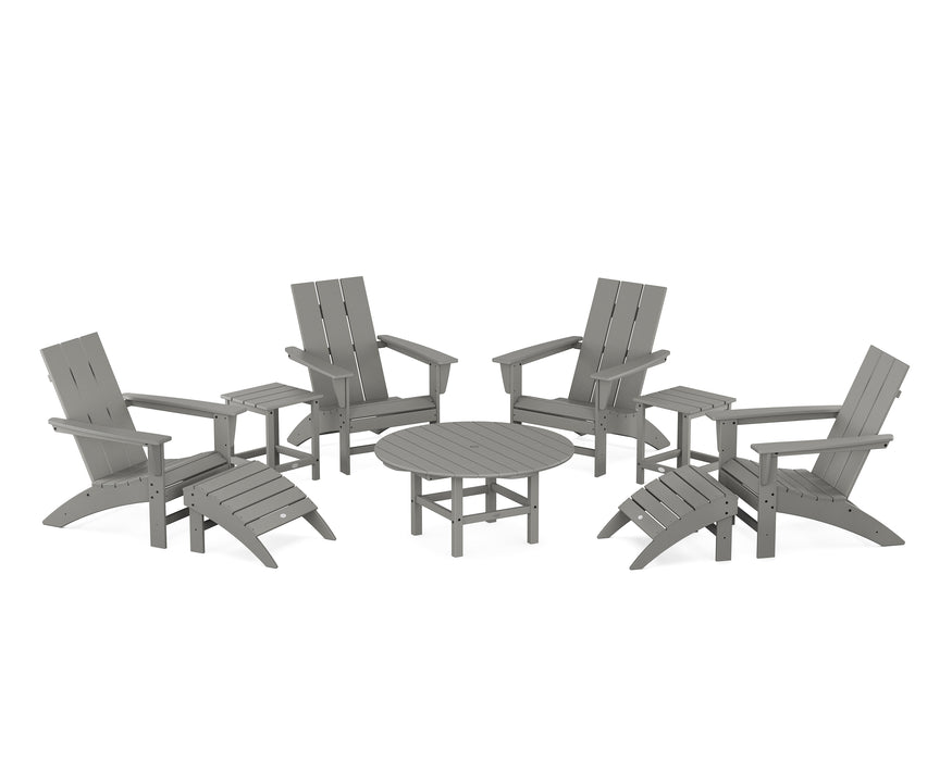 POLYWOOD Modern Adirondack Chair 9-Piece Conversation Set in Slate Grey