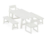 POLYWOOD EDGE 5-Piece Rustic Farmhouse Dining Set With Benches in Vintage White