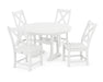 POLYWOOD Braxton Side Chair 5-Piece Round Dining Set With Trestle Legs in White