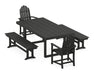 POLYWOOD Classic Adirondack 5-Piece Dining Set with Benches in Black