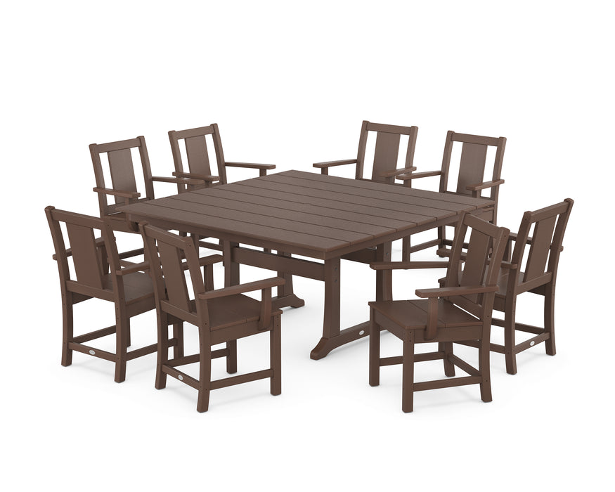 POLYWOOD® Prairie 9-Piece Square Farmhouse Dining Set with Trestle Legs in Mahogany