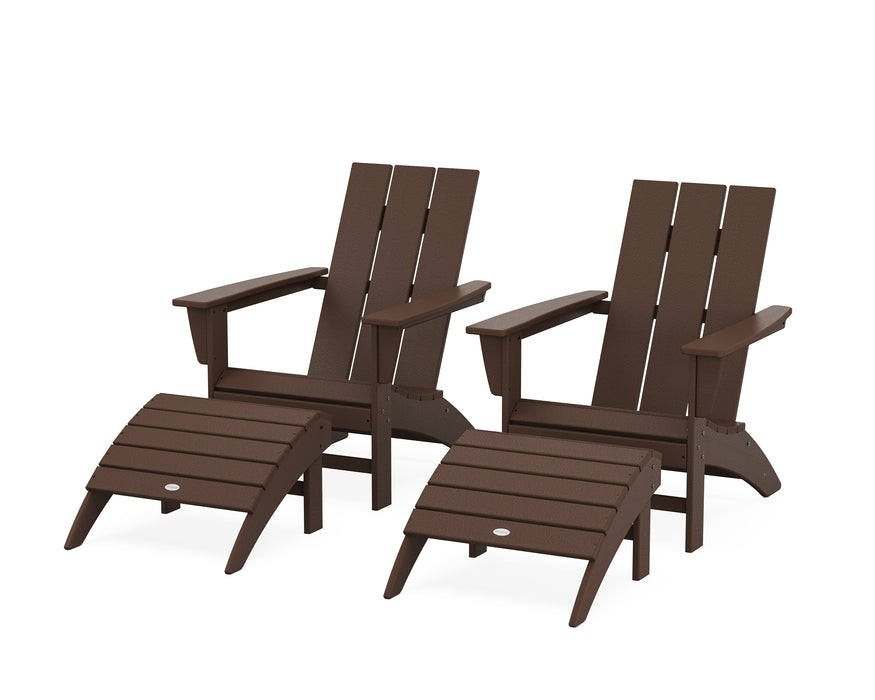 POLYWOOD Modern Adirondack Chair 4-Piece Set with Ottomans in Mahogany