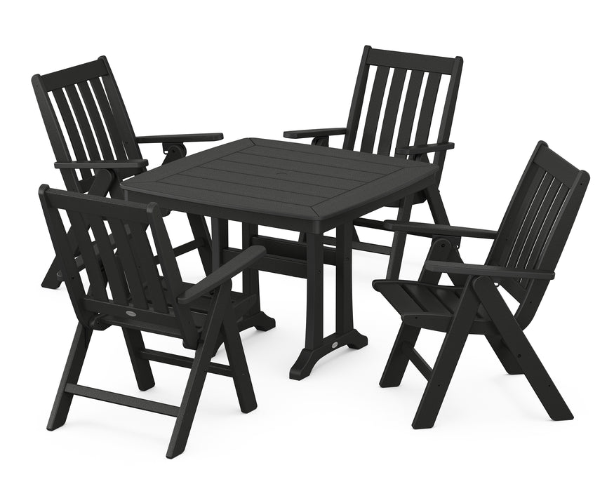 POLYWOOD Vineyard Folding 5-Piece Dining Set with Trestle Legs in Black