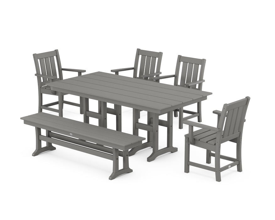 POLYWOOD® Oxford 6-Piece Farmhouse Dining Set with Bench in Slate Grey