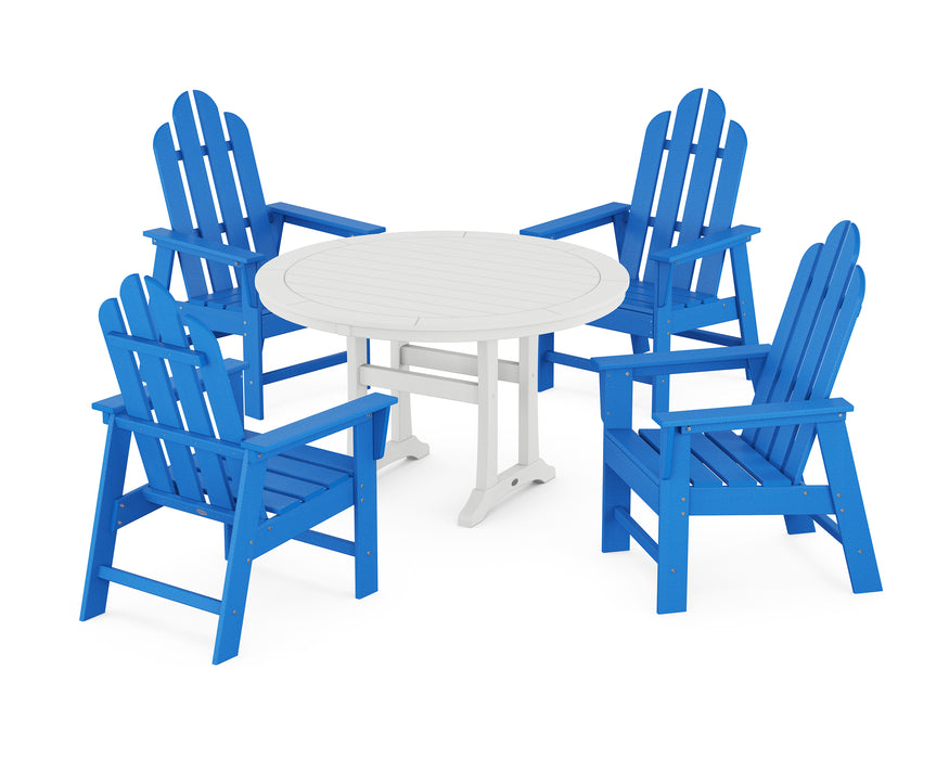 POLYWOOD Long Island 5-Piece Round Dining Set with Trestle Legs in Pacific Blue