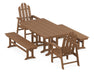 POLYWOOD Long Island 5-Piece Farmhouse Dining Set with Benches in Teak
