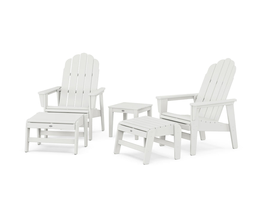 POLYWOOD® 5-Piece Vineyard Grand Upright Adirondack Set with Ottomans and Side Table in Vintage White