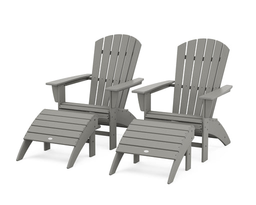 POLYWOOD Nautical Curveback Adirondack Chair 4-Piece Set with Ottomans in Slate Grey