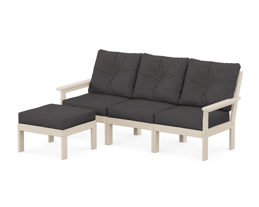 POLYWOOD Vineyard 4-Piece Sectional with Ottoman in Sand with Ash Charcoal fabric
