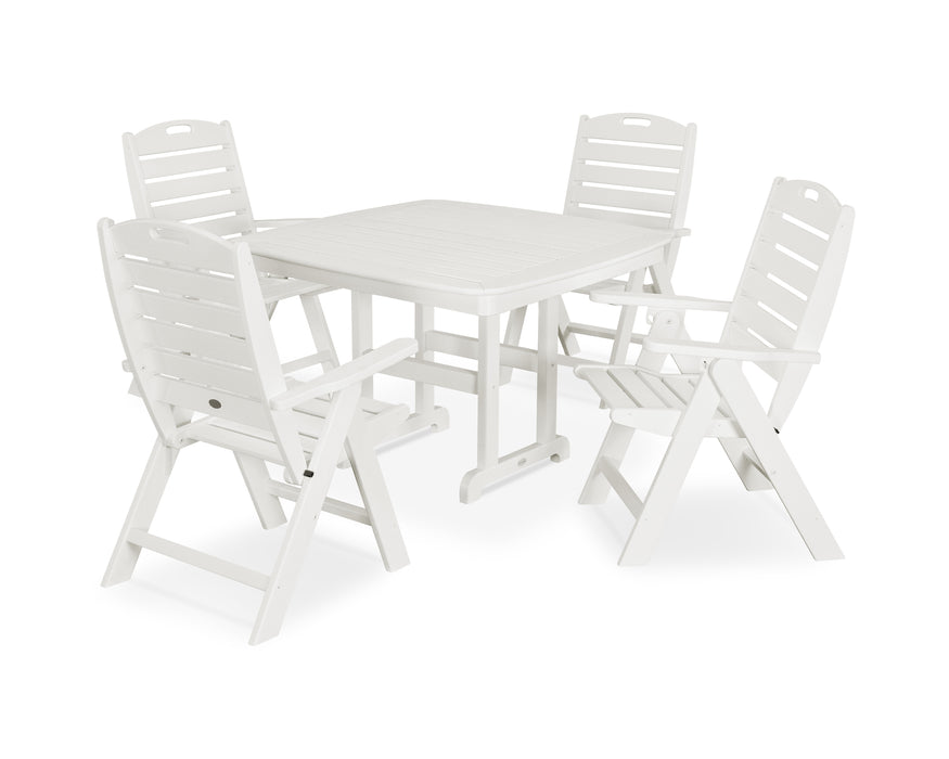 POLYWOOD® Nautical Highback Chair 5-Piece Dining Set in Vintage White