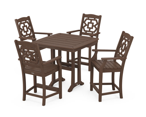 Martha Stewart by POLYWOOD Chinoiserie 5-Piece Counter Set with Trestle Legs in Mahogany