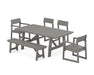 POLYWOOD EDGE 6-Piece Rustic Farmhouse Dining Set with Bench in Slate Grey