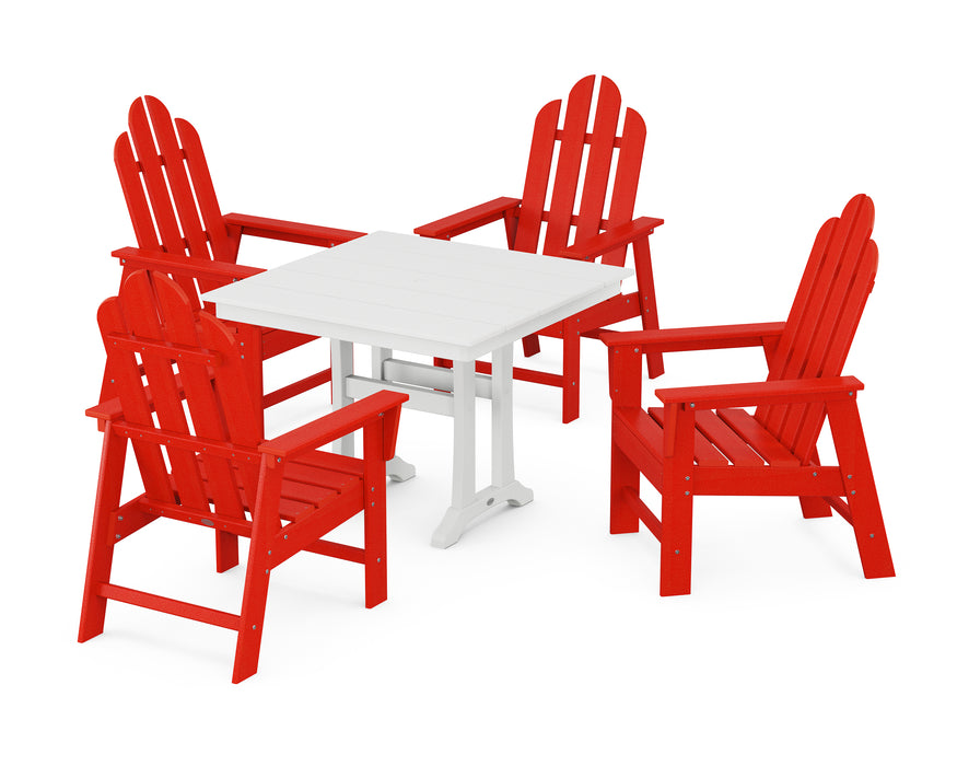 POLYWOOD Long Island 5-Piece Farmhouse Dining Set With Trestle Legs in Sunset Red
