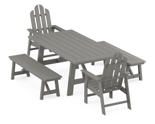 POLYWOOD Long Island 5-Piece Rustic Farmhouse Dining Set With Trestle Legs in Slate Grey
