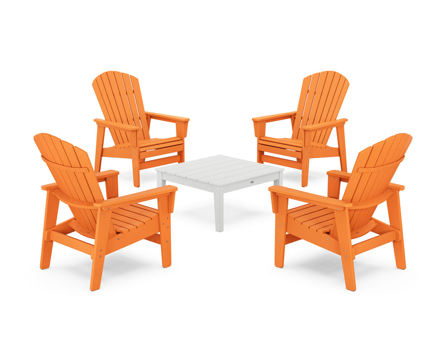 POLYWOOD® 5-Piece Nautical Grand Upright Adirondack Chair Conversation Group in Tangerine / White