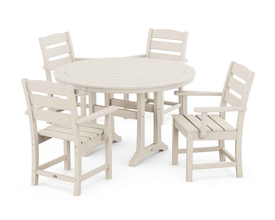 POLYWOOD Lakeside 5-Piece Round Dining Set with Trestle Legs in Sand