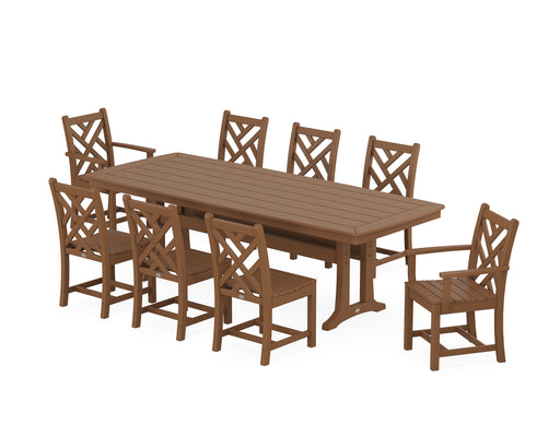 POLYWOOD Chippendale 9-Piece Dining Set with Trestle Legs in Teak