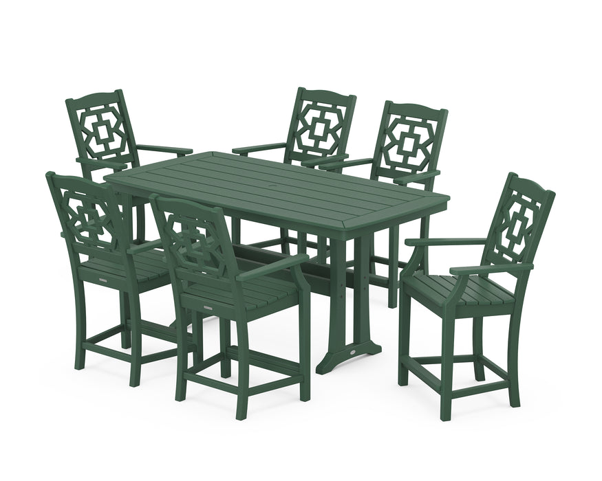 Martha Stewart by POLYWOOD Chinoiserie Arm Chair 7-Piece Counter Set with Trestle Legs in Green