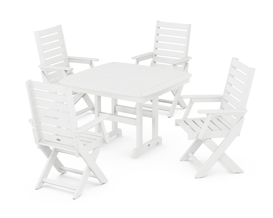 POLYWOOD Captain 5-Piece Dining Set with Trestle Legs in White