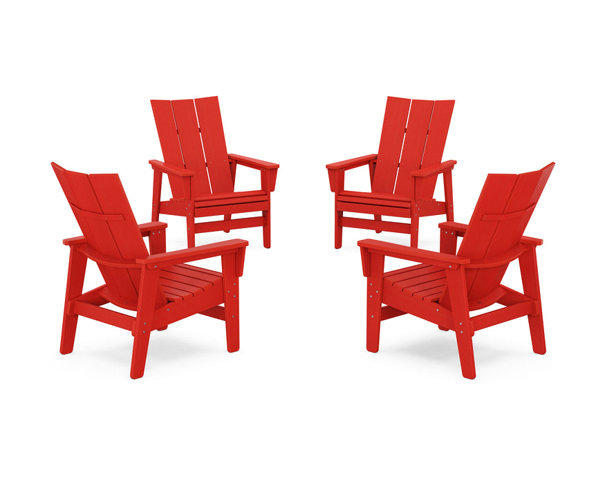 POLYWOOD® 4-Piece Modern Grand Upright Adirondack Chair Conversation Set in Tangerine