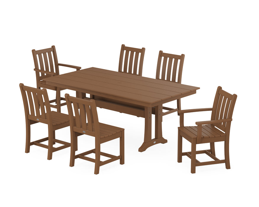 POLYWOOD Traditional Garden 7-Piece Farmhouse Dining Set With Trestle Legs in Teak