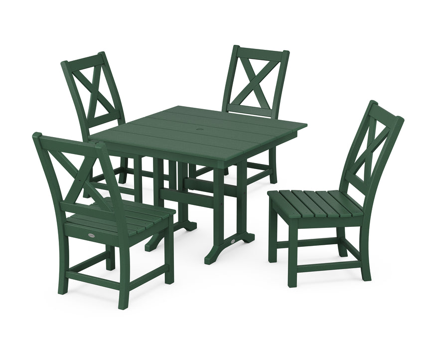 POLYWOOD Braxton Side Chair 5-Piece Farmhouse Dining Set in Green