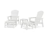 POLYWOOD® 5-Piece Nautical Grand Upright Adirondack Set with Ottomans and Side Table in White