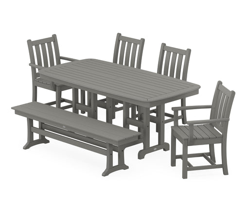POLYWOOD Traditional Garden 6-Piece Dining Set with Bench in Slate Grey