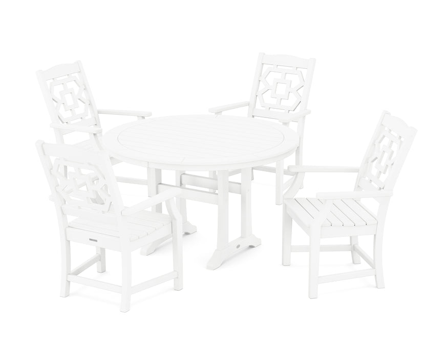 Martha Stewart by POLYWOOD Chinoiserie 5-Piece Round Dining Set with Trestle Legs in White