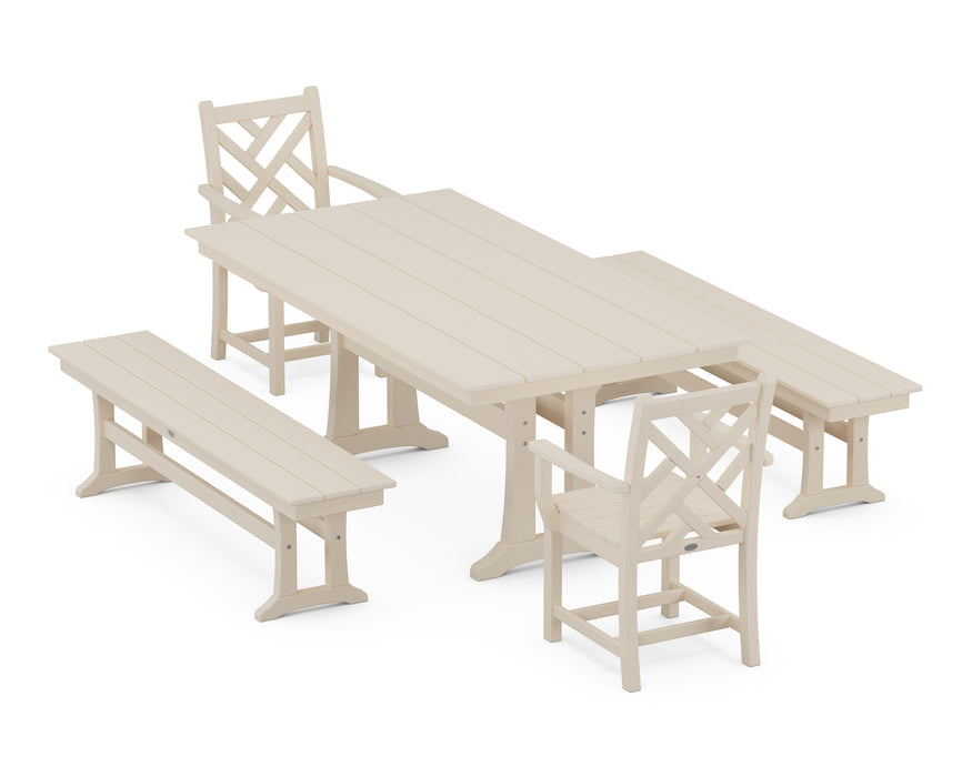 POLYWOOD Chippendale 5-Piece Farmhouse Dining Set With Trestle Legs in Sand