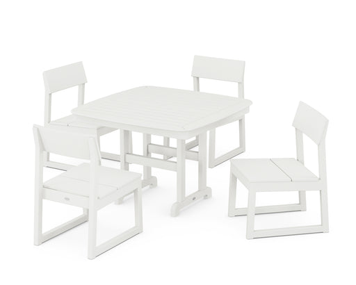 POLYWOOD EDGE Side Chair 5-Piece Dining Set with Trestle Legs in Vintage White